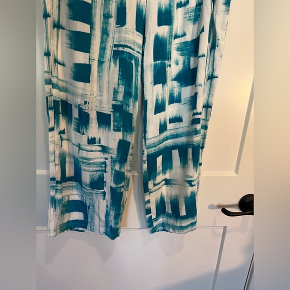 Natori Pajama Pant V-neck Top Blue Turquoise Abstract Lounge Wear Size L - Picture 9 of 12